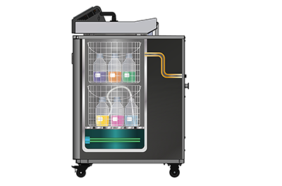 Diagram showing the cooling process in an autoclave, where pressure and temperature gradually decrease to safe levels.