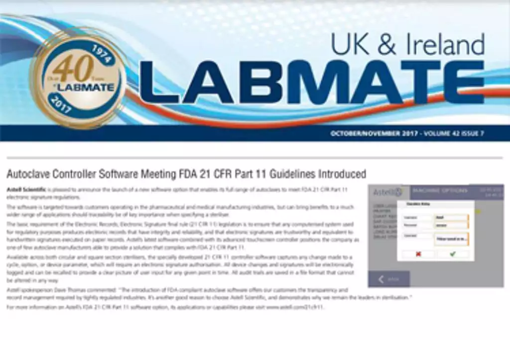 UK & Ireland Labmate features Astell news in October 2017 edition
