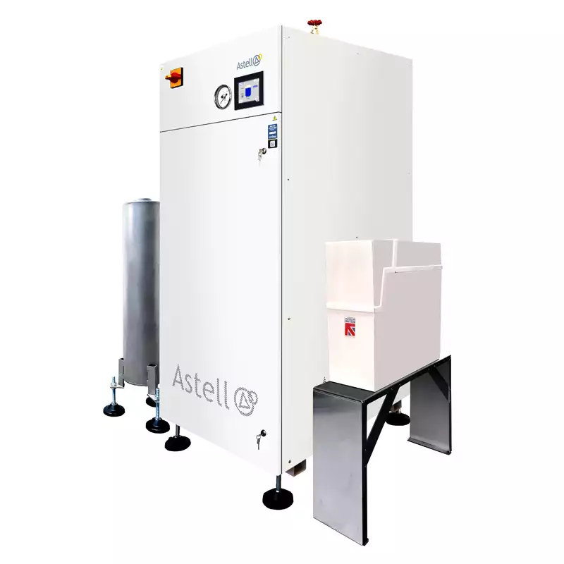 72kW Steam Generator with commonly recommended accessories: Blowdown Vessel and Water Softener